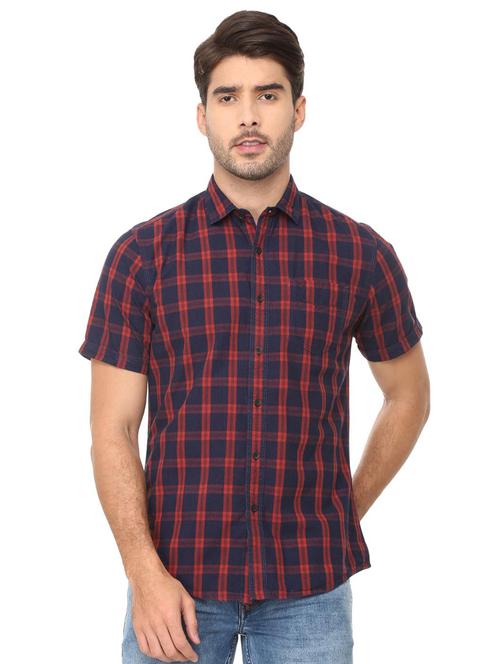 navy blue checkered casual shirt - 16107422 - Standard Image - 1