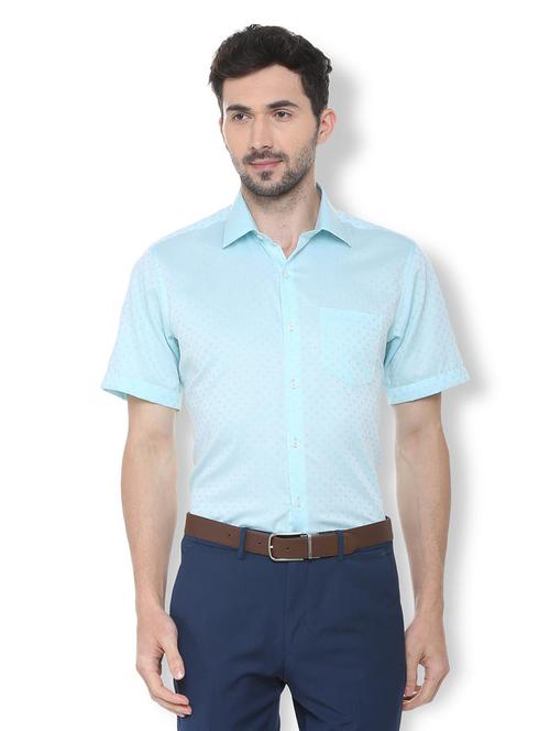 light blue printed formal shirt - 16107433 - Standard Image - 1