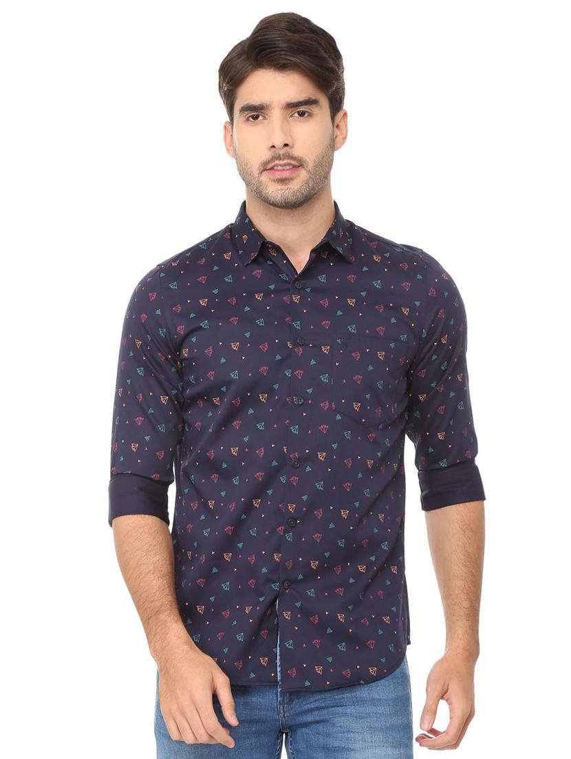 navy blue printed casual shirt - 16107482 - Zoom Image - 1