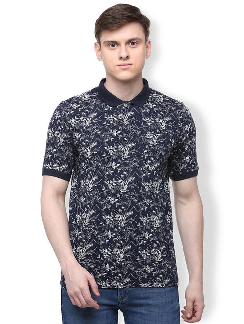 navy blue floral printed t-shirt - 16107588 - Standard Image - 1