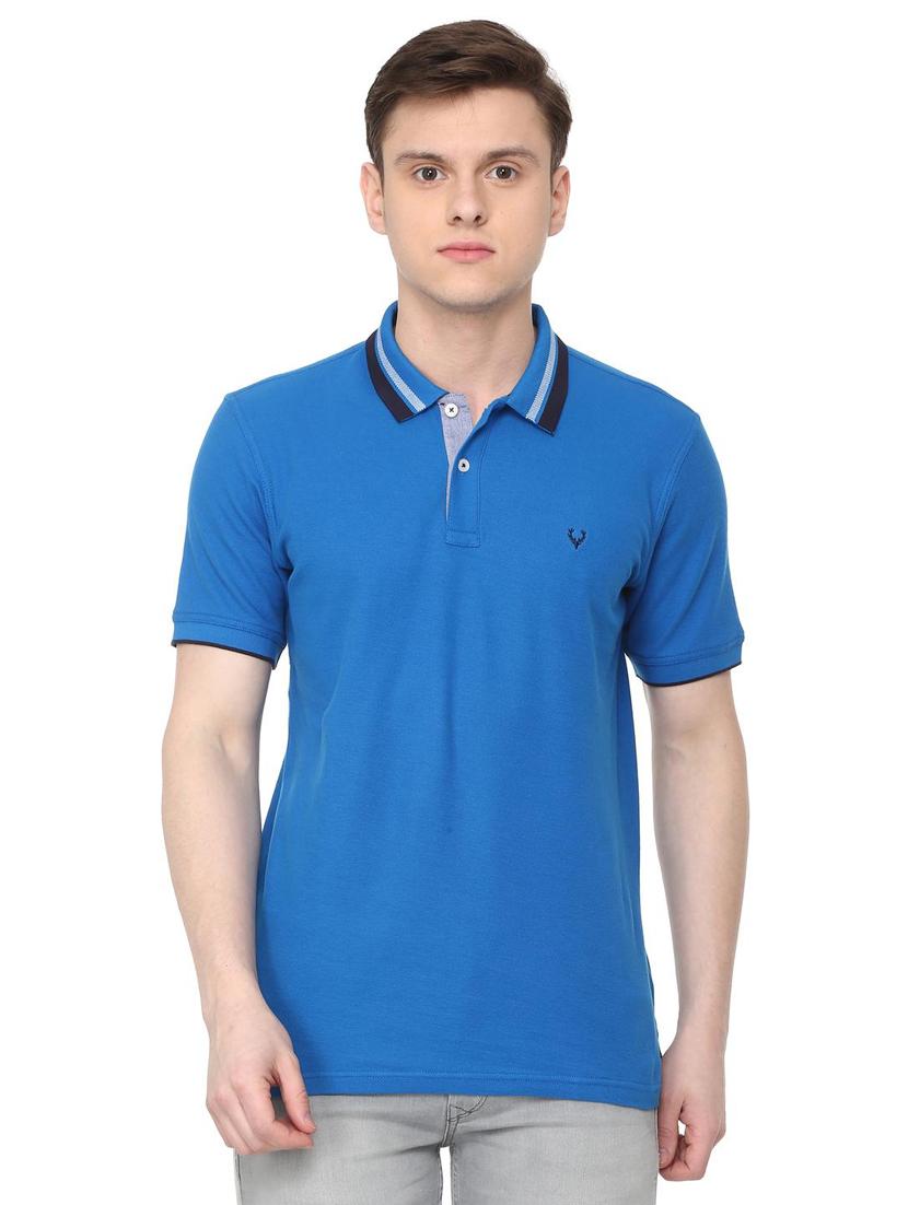 blue solid polo t-shirt - 16107628 - Zoom Image - 1