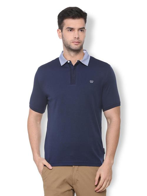 navy blue solid polo t-shirt - 16107648 - Standard Image - 1