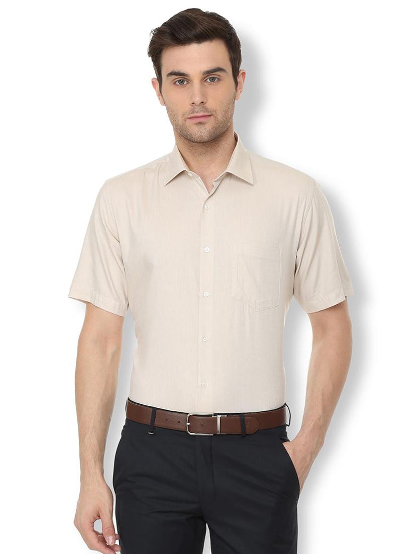 beige solid formal shirt - 16107739 - Zoom Image - 1