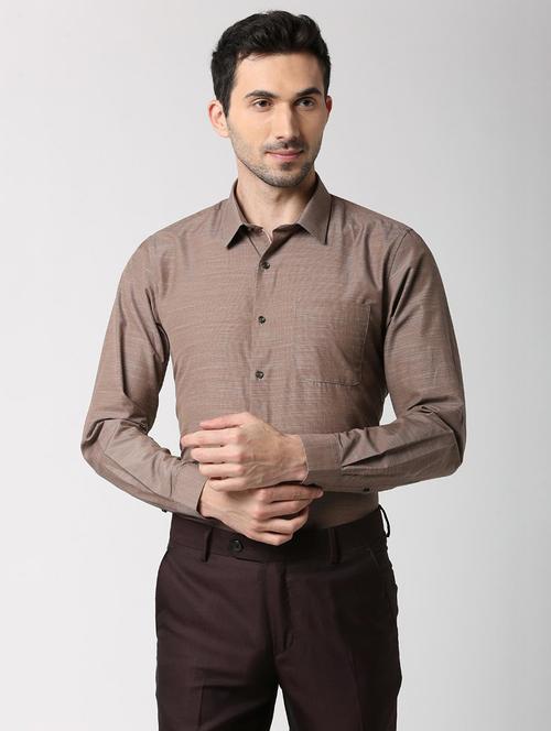brown solid formal shirt - 16107784 - Standard Image - 1