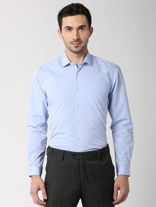 blue self design formal shirt - 16107790 - Standard Image - 1