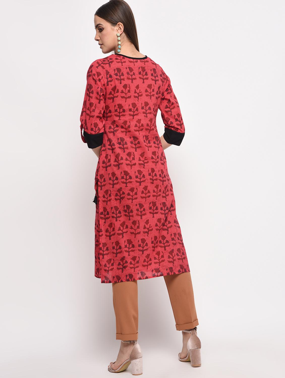 printed straight kurta with tassels - 16108293 - Zoom Image - 3