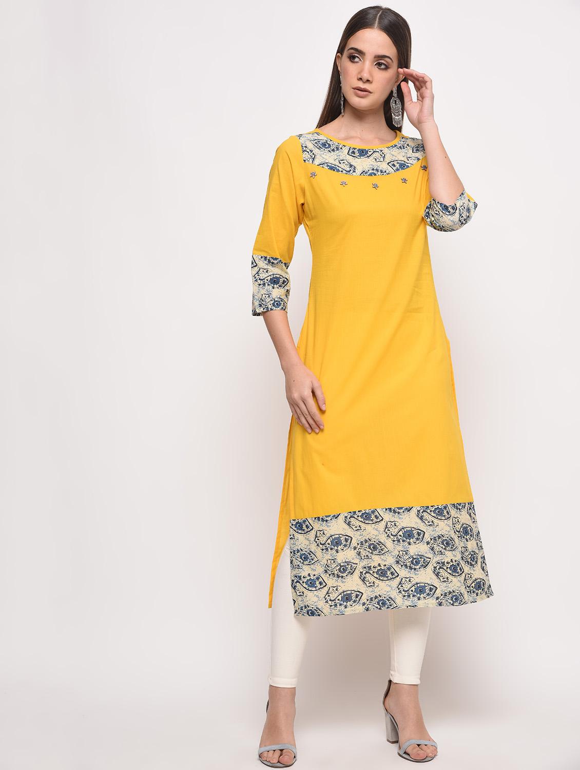contrast straight kurta - 16108300 - Zoom Image - 1
