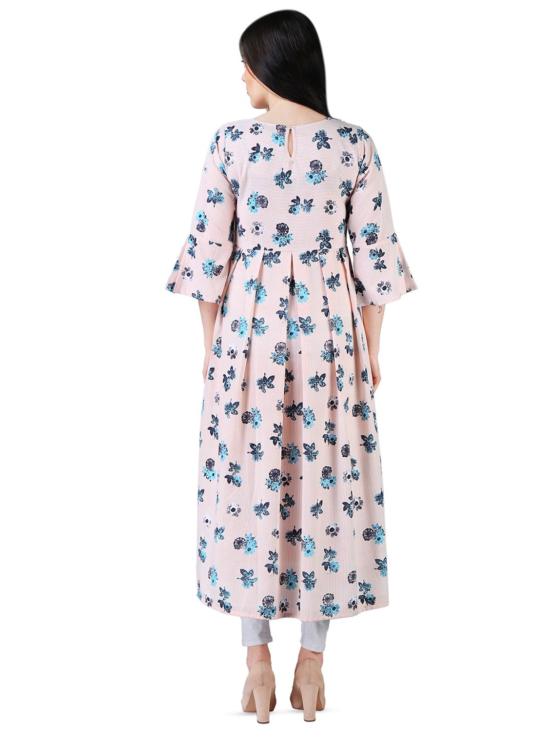 floral flared pastel kurta - 16108656 - Zoom Image - 2
