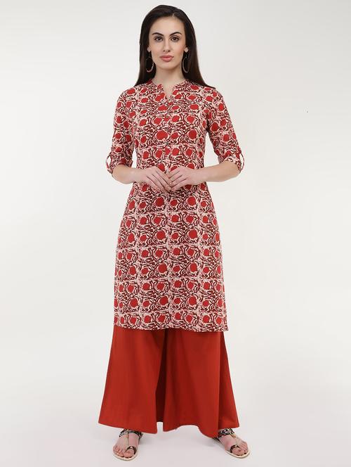 dabu floral straight kurta - 16108662 - Standard Image - 1