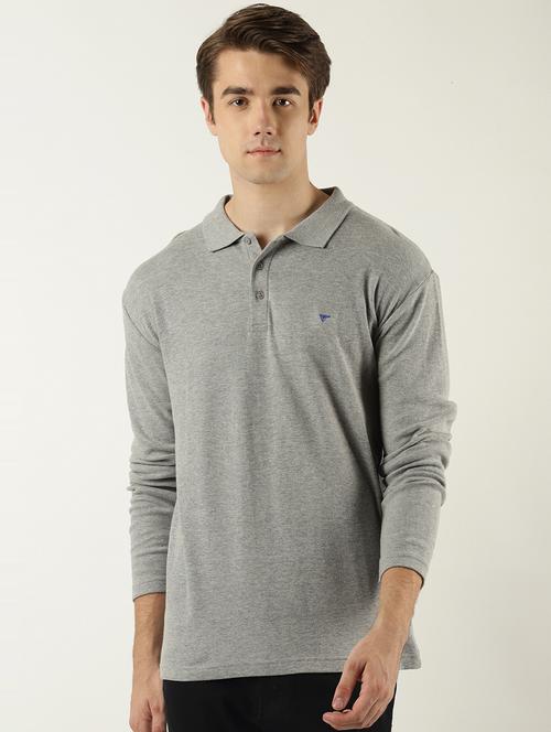 grey solid polo t-shirt - 16108907 - Standard Image - 1