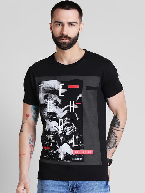 black front print t-shirt - 16109634 - Very Small Image - 1