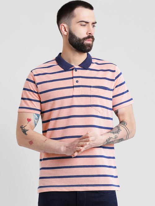 peach striped polo t-shirt - 16109653 - Standard Image - 1