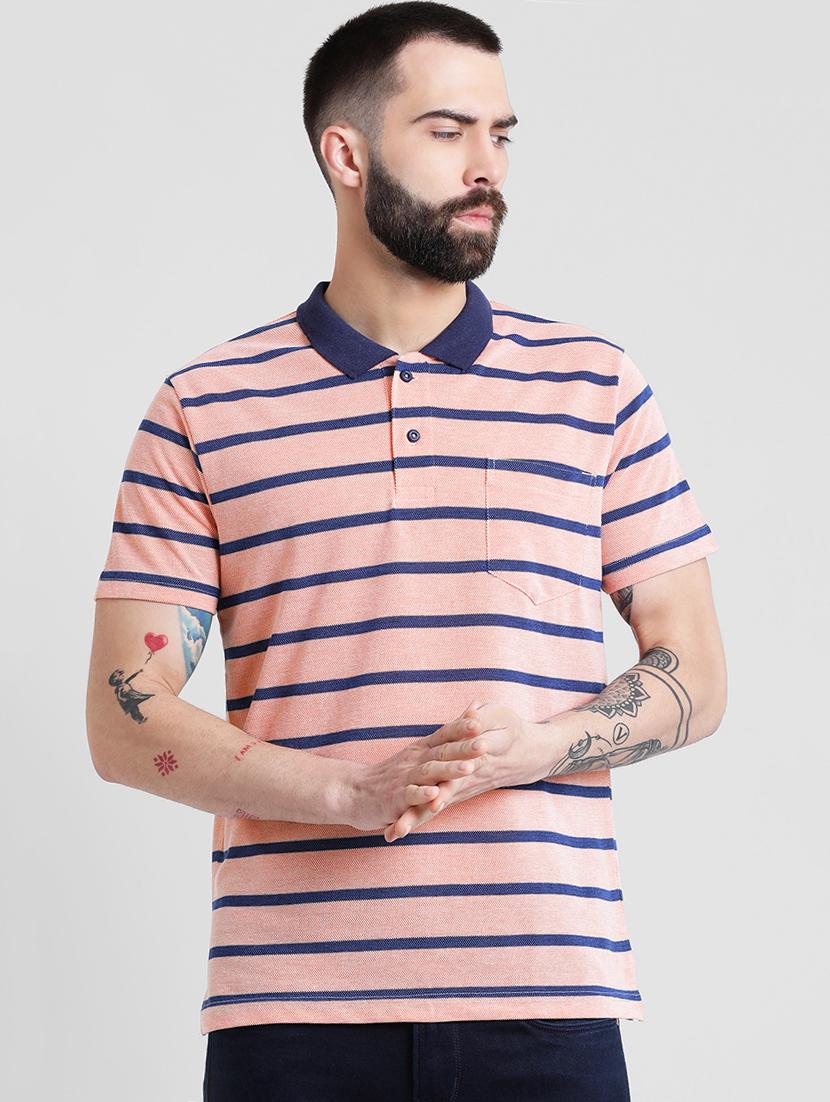 peach striped polo t-shirt - 16109653 - Zoom Image - 1