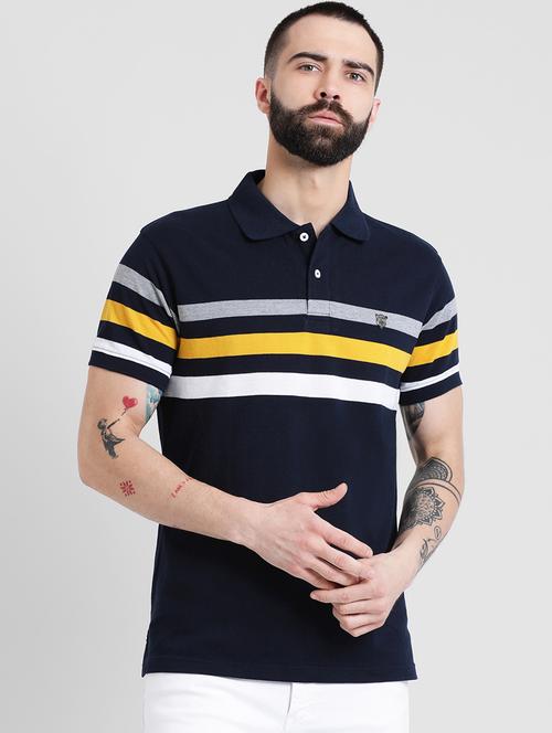 navy blue striped polo t-shirt - 16109682 - Standard Image - 1
