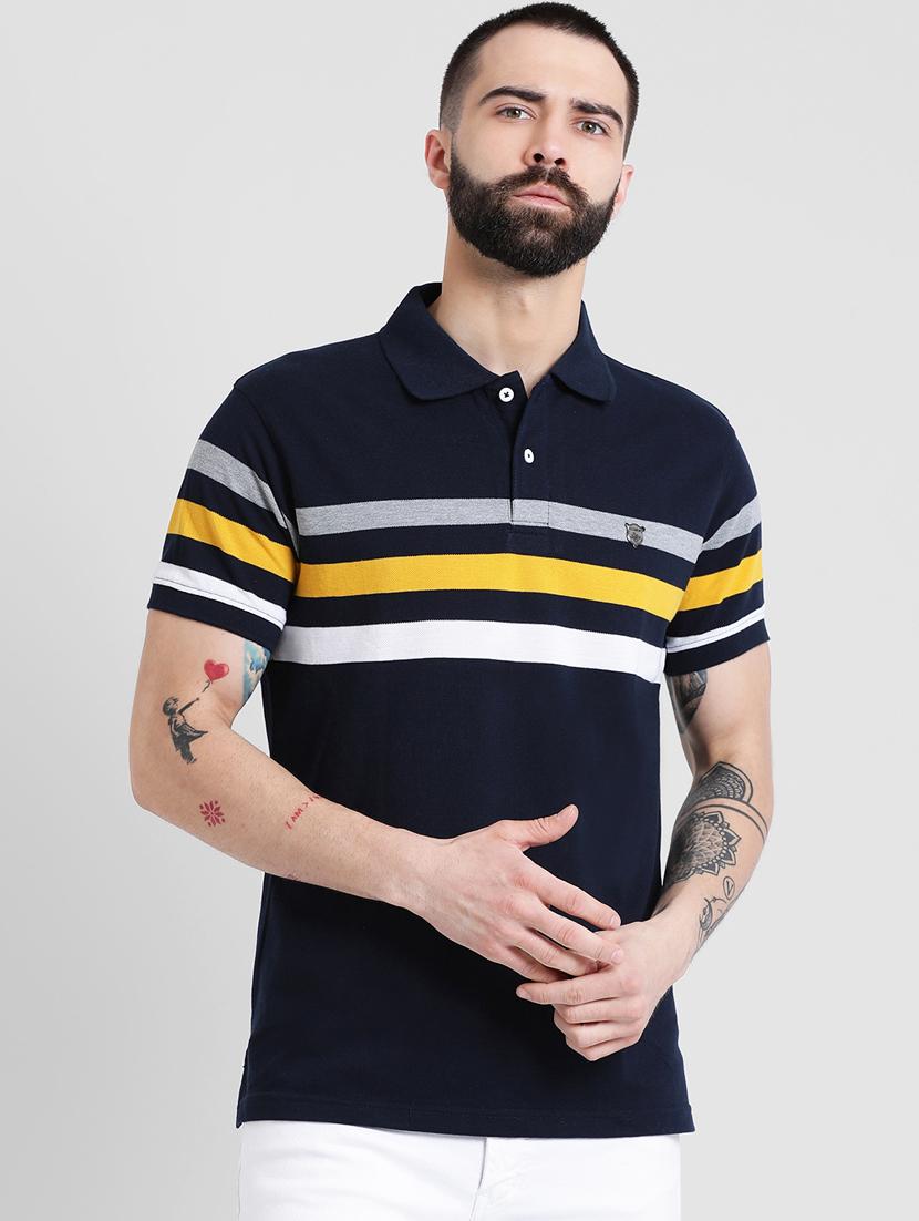 navy blue striped polo t-shirt - 16109682 - Zoom Image - 1