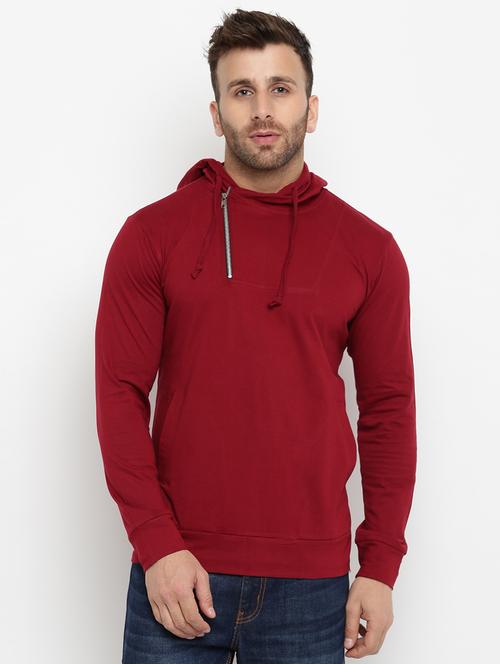 maroon solid hooded tshirt - 16109793 - Standard Image - 1
