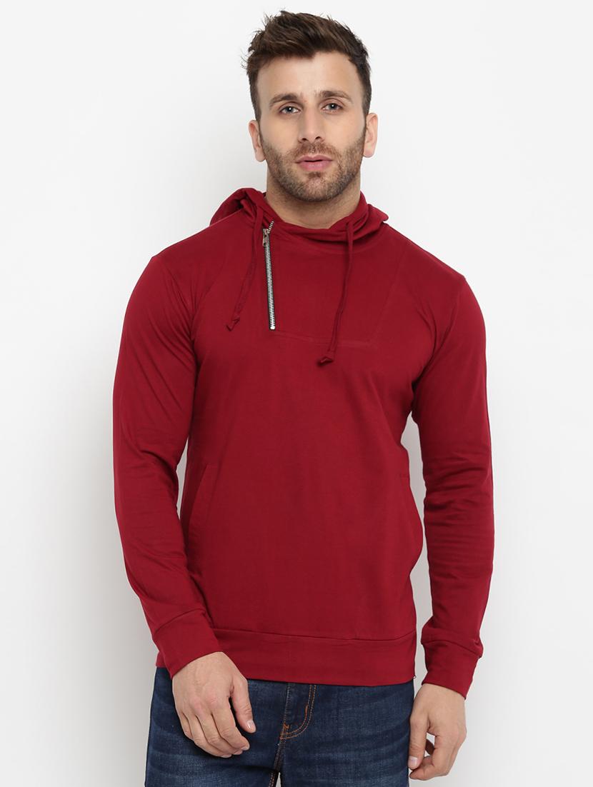 maroon solid hooded tshirt - 16109793 - Zoom Image - 1