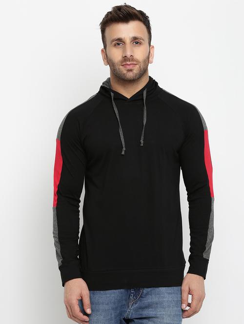 black raglan hooded tshirt - 16109799 - Standard Image - 1