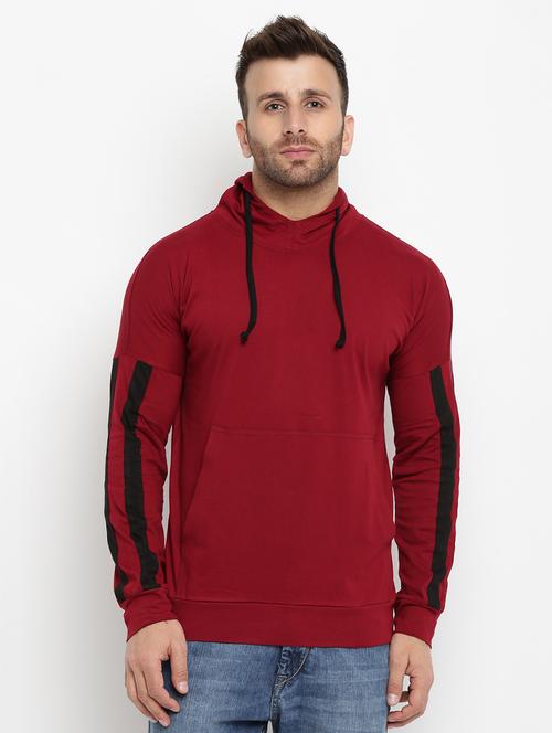 maroon solid hooded tshirt - 16109802 - Standard Image - 1