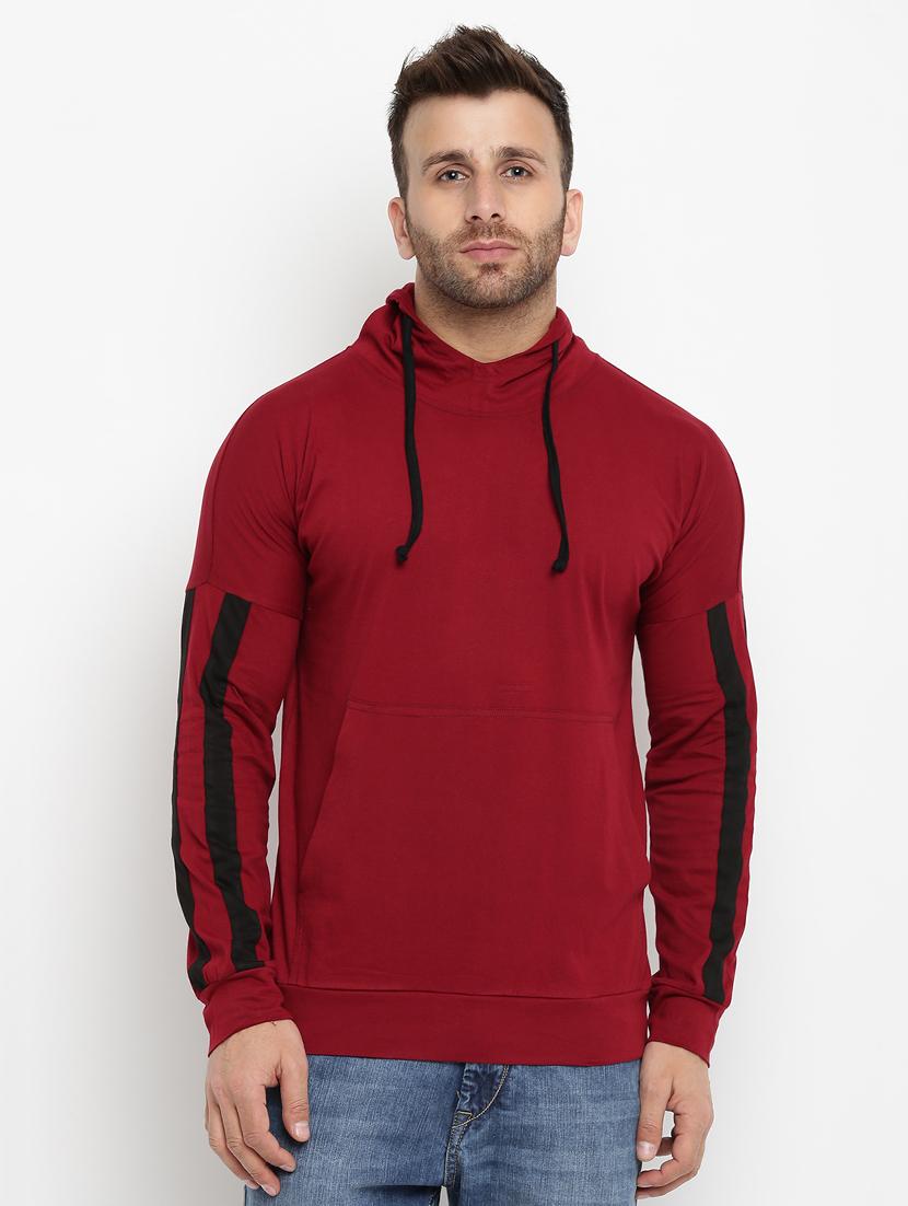 maroon solid hooded tshirt - 16109802 - Zoom Image - 1
