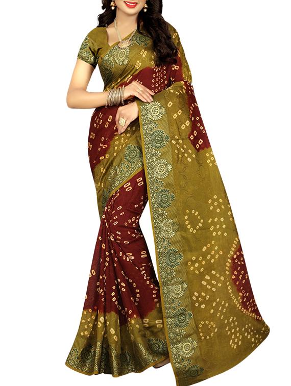 Tie & dye printed saree with blouse - 16110161 - Zoom Image - 1