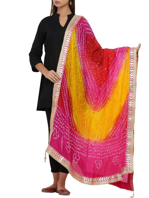 multi colored gota work bandhani print dupatta - 16110552 -  Standard Image - 0