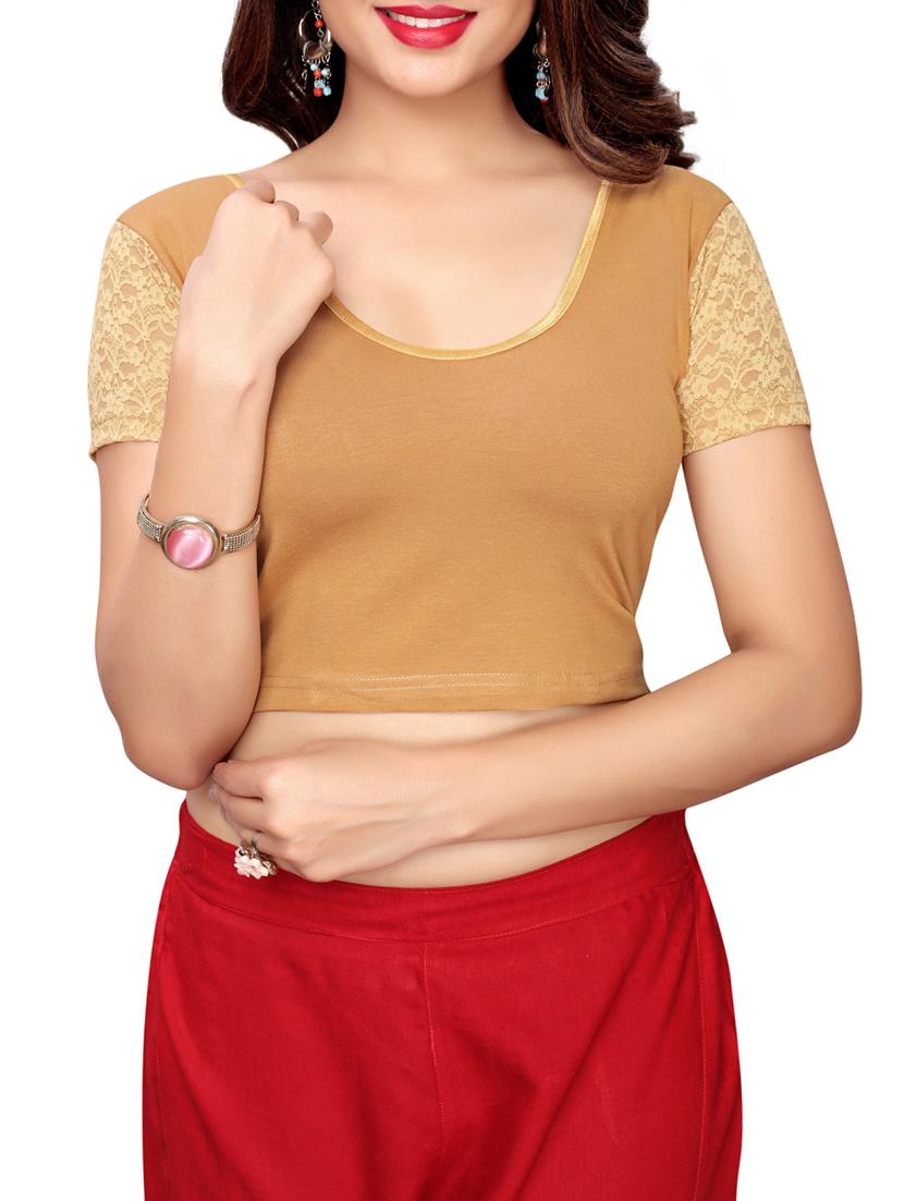 beige cotton solid blouse - 16110581 - Zoom Image - 1