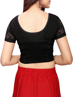 black cotton lycra solid blouse - 16110582 - Standard Image - 3