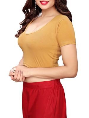 beige cotton lycra solid blouse - 16110584 - Standard Image - 2