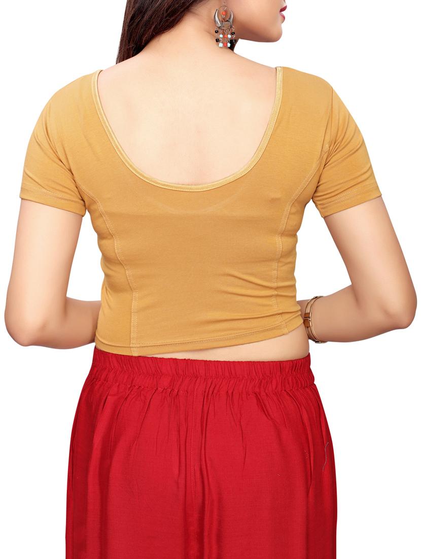 beige cotton lycra solid blouse - 16110584 - Zoom Image - 3