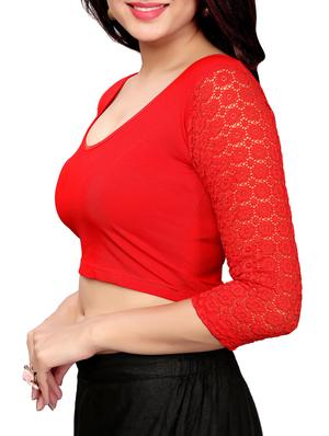 red cotton lycra solid blouse - 16110587 - Standard Image - 2