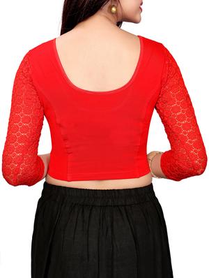 red cotton lycra solid blouse - 16110587 - Standard Image - 3