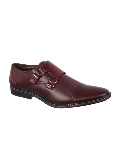 maroon leather monk straps - 16110680 - Standard Image - 1
