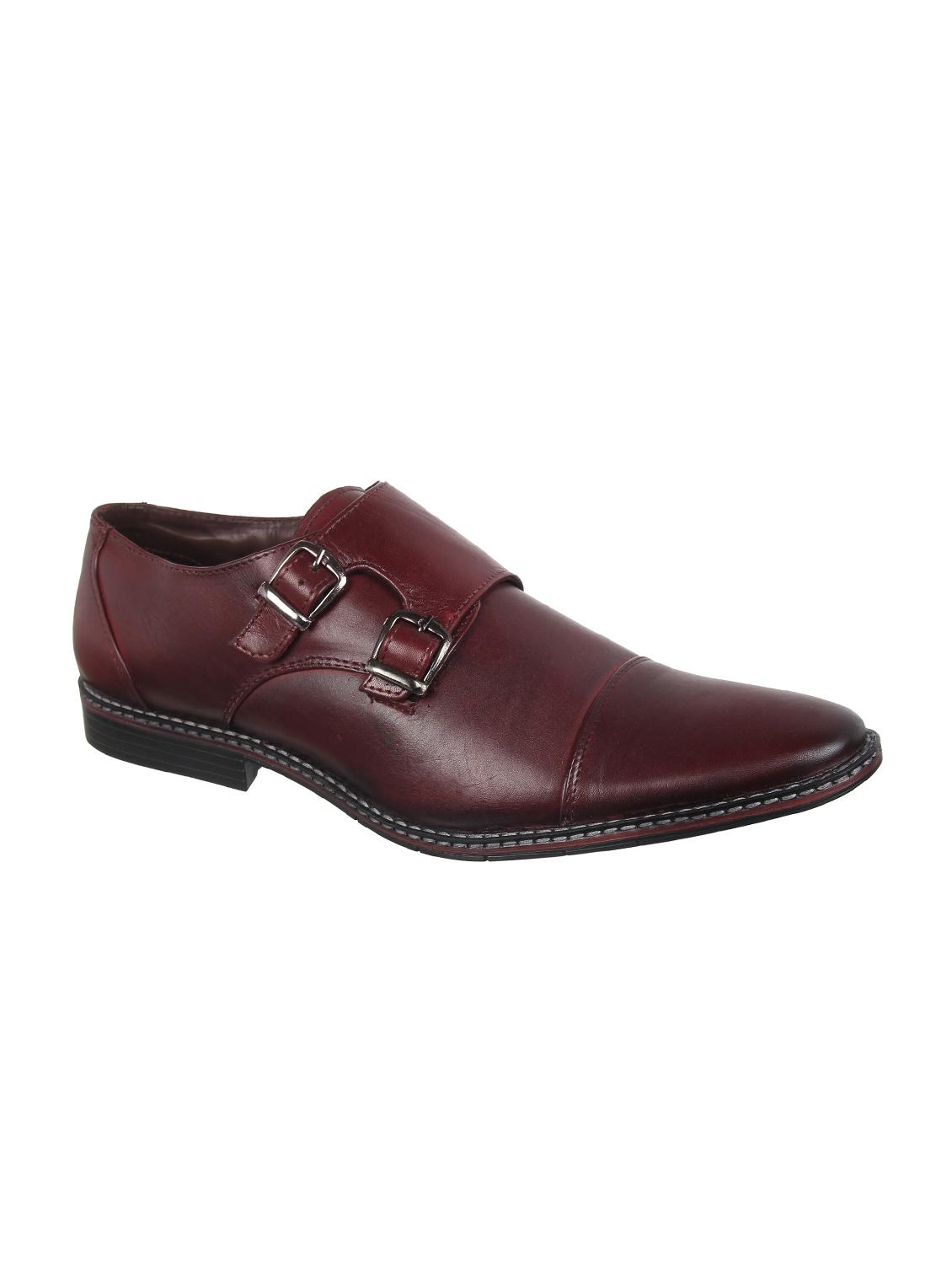 maroon leather monk straps - 16110680 - Zoom Image - 1