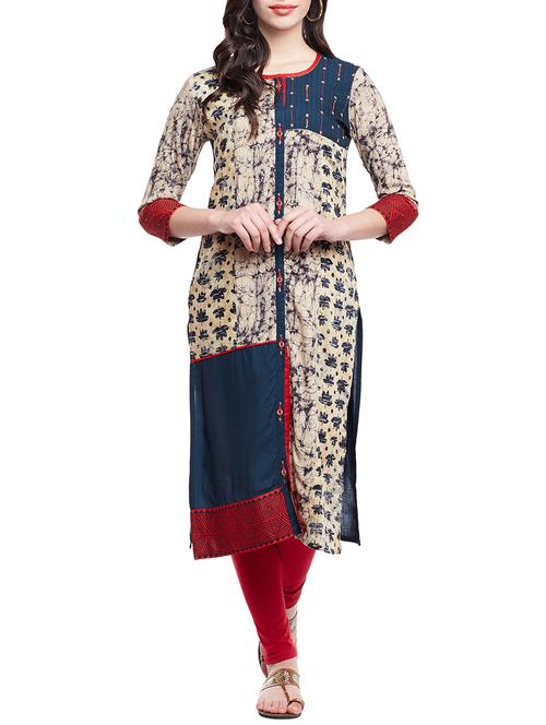 shibori embroidered straight kurta - 16111729 - Standard Image - 1