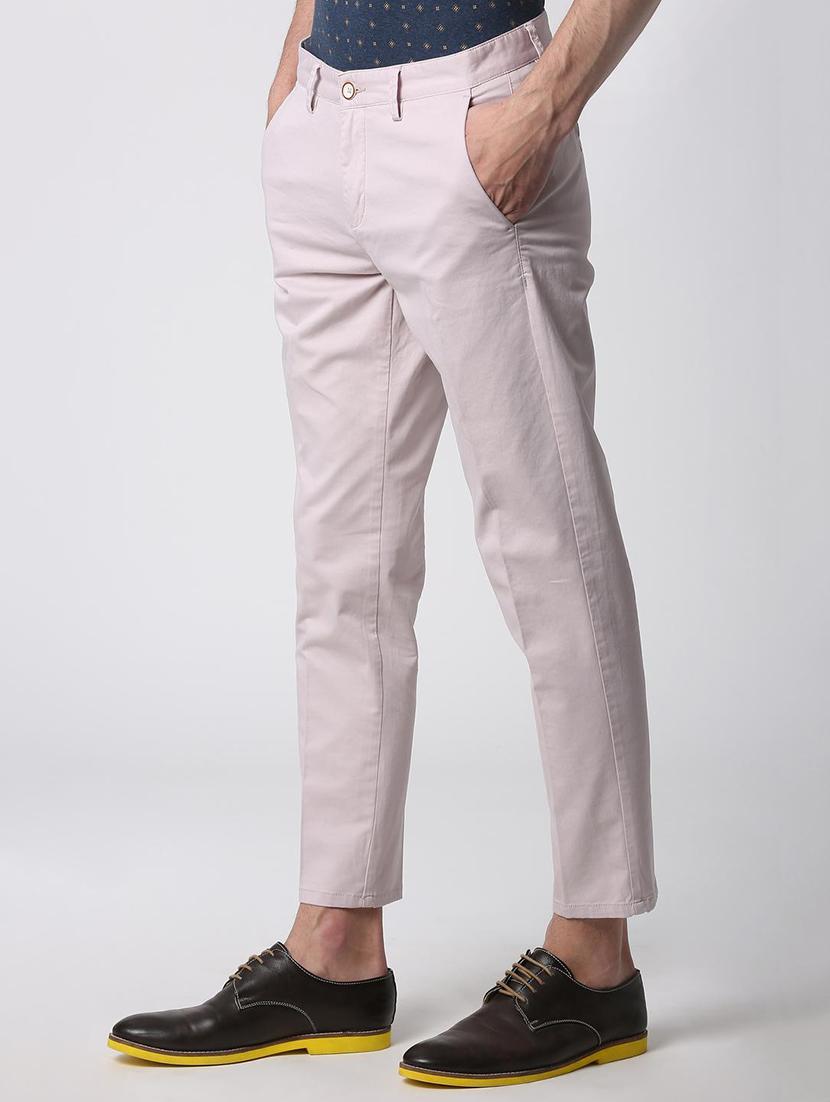 beige solid flat front casual trouser - 16112221 - Zoom Image - 2