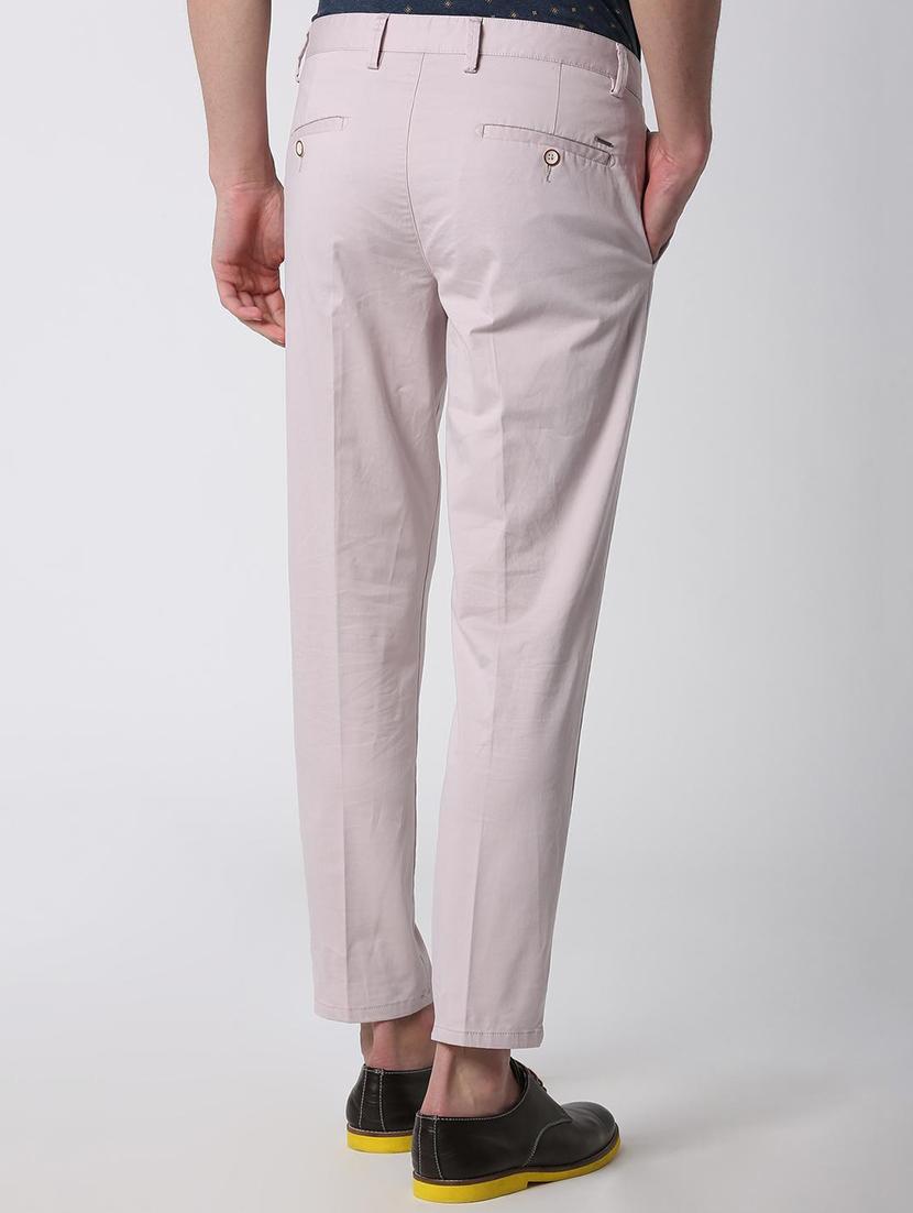 beige solid flat front casual trouser - 16112221 - Zoom Image - 3