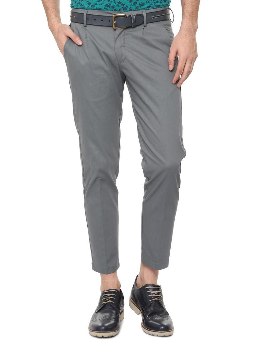 grey solid flat front casual trouser - 16112222 - Zoom Image - 1