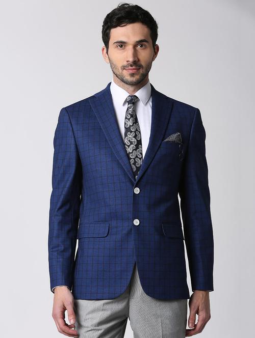 blue checkered single breasted formal blazer - 16112241 - Standard Image - 1