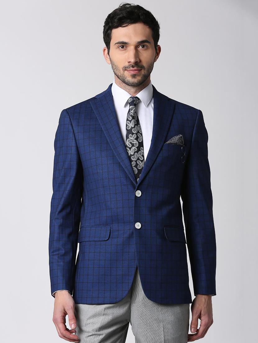 blue checkered single breasted formal blazer - 16112241 - Zoom Image - 1