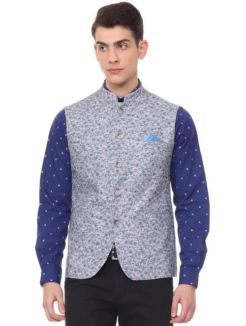 grey printed classic waist coat - 16112272 - Standard Image - 1