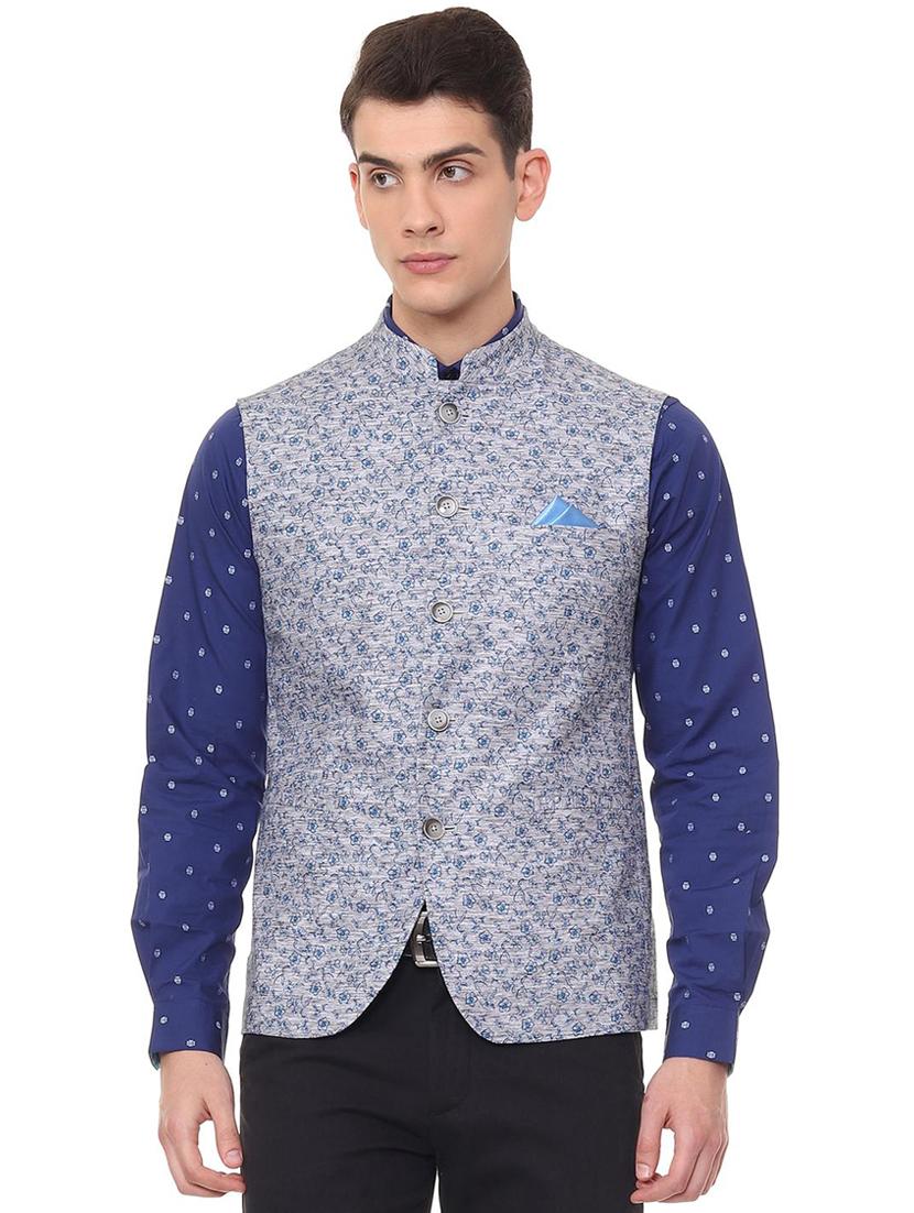 grey printed classic waist coat - 16112272 - Zoom Image - 1