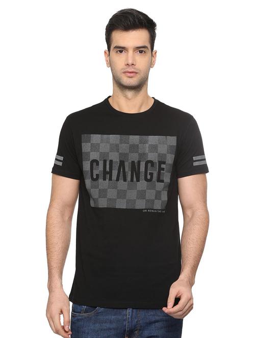 black chest print t-shirt - 16112328 - Standard Image - 1