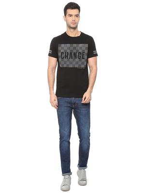 black chest print t-shirt - 16112328 - Standard Image - 3