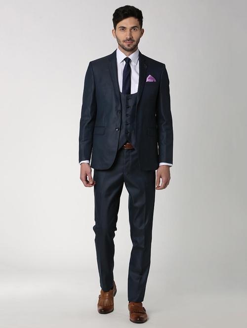 navy blue solid single breasted suit - 16112420 - Standard Image - 1