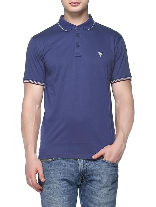 blue solid polo t-shirt - 16112789 - Standard Image - 1