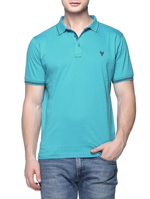 blue solid polo t-shirt - 16112791 - Standard Image - 1