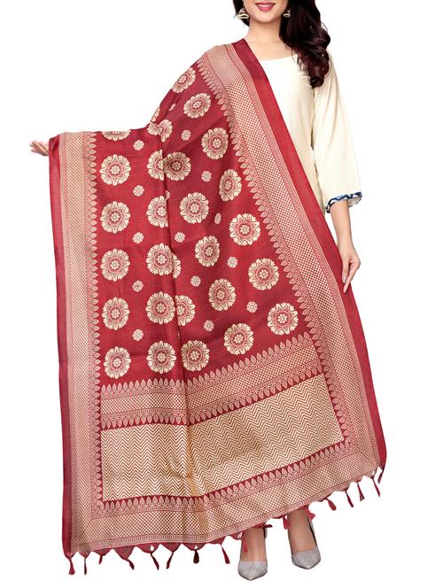 maroon floral printed dupatta - 16113361 - Standard Image - 1