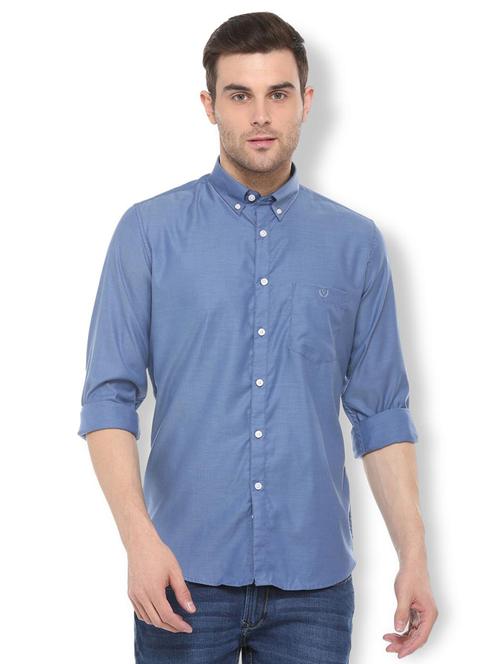 blue solid casual shirt - 16113658 - Standard Image - 1