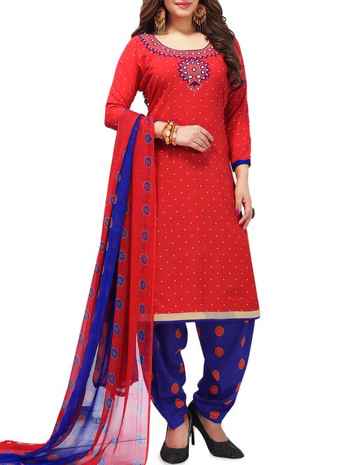 polka dots printed unstitched salwar suit - 16113880 - Standard Image - 1